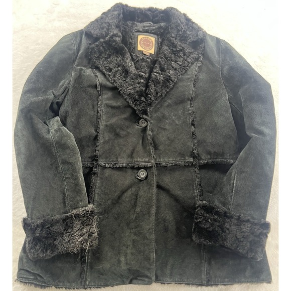 Giacca 5 Star Outerwear Black Leather Suede Jacket Sherpa Style Size Large - Picture 1 of 14
